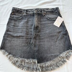 NWT We The Free Maverick Black Denim Frayed Hem Mini Skirt